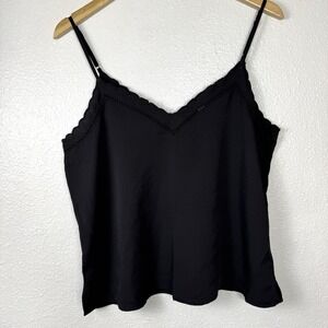 New Loft Ladder Lace Tank Top Women's Medium Black Scalloped Neckline V-neck